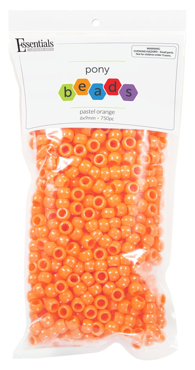 Essentials By Leisure Arts Pony Bead 6Mm X 9Mm Pastel Orange Opaque Plastic Pony Beads Bulk 750 Pieces For Arts, Crafts, Bracelet, Necklace, Jewelry Making, Earring, Hair Braiding